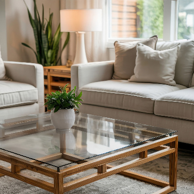 Rectangular glass table transparent
