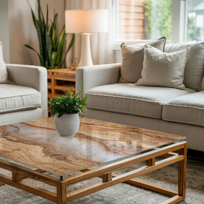 Glass top Wood with resin accents