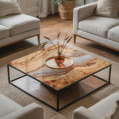 Glass top Wood with resin accents