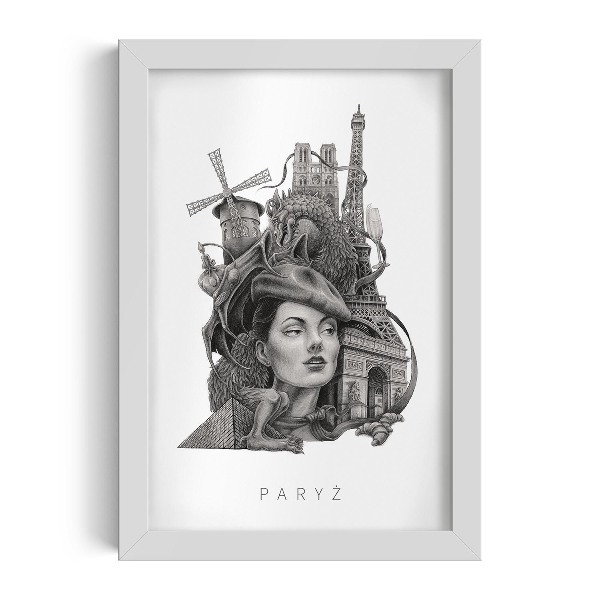 Picture in white frame Paris Black and white