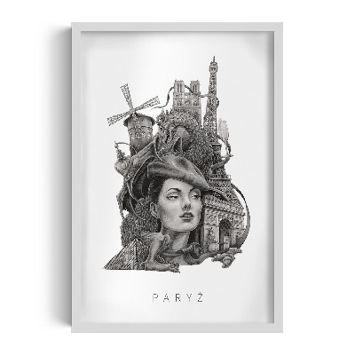 Picture in white frame Paris Black and white