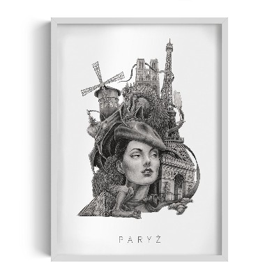 Picture in white frame Paris Black and white