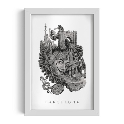 Picture in white frame Barcelona Black and white