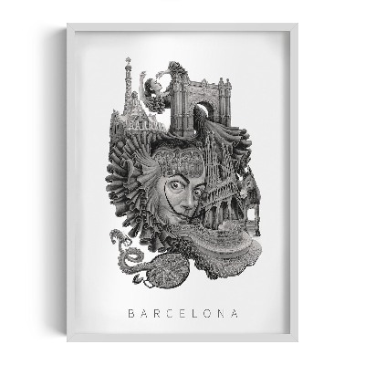 Picture in white frame Barcelona Black and white