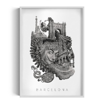 Picture in white frame Barcelona Black and white