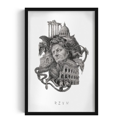 Picture in black frame Rome Black and white