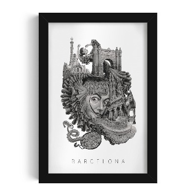 Picture in black frame Barcelona Black and white