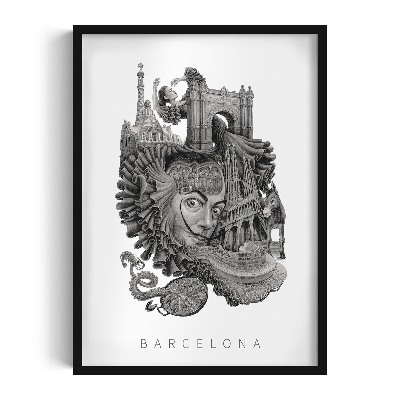 Picture in black frame Barcelona Black and white