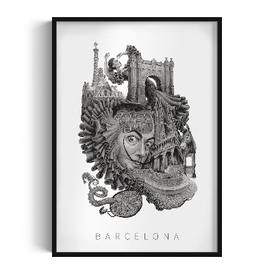 Picture in black frame Barcelona Black and white