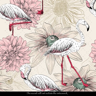 Wallpaper Romantic Flamingos