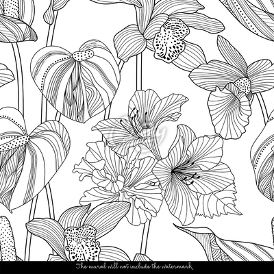 Wallpaper Spring Floral Sketch