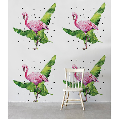 Wallpaper Flamingos Among Banana Leaves