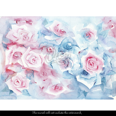 Wallpaper Blue and Pink Pastel Flowers