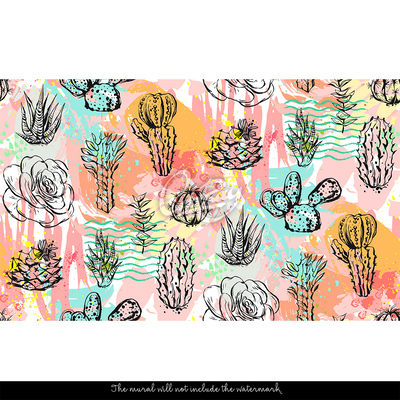 Wallpaper Colorful Cactus and Flowers