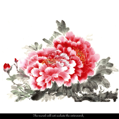 Wallpaper Hand-Painted Chinese Roses