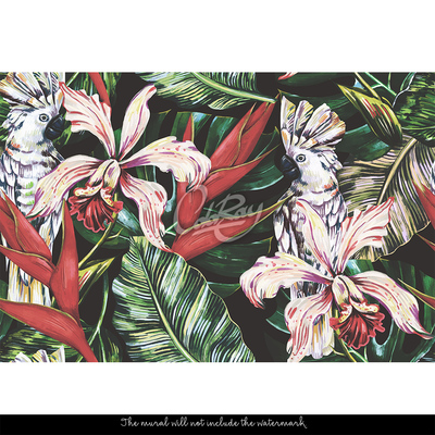 Wallpaper With The tropical Birds And Plants