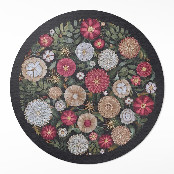 Vinyl floor rug Imitation embroidery wildflower meadow vintage
