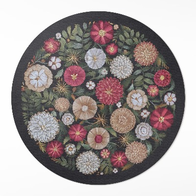 Vinyl floor rug Imitation embroidery wildflower meadow vintage