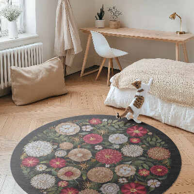 Vinyl floor rug Imitation embroidery wildflower meadow vintage