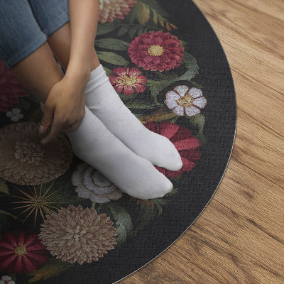 Vinyl floor rug Imitation embroidery wildflower meadow vintage