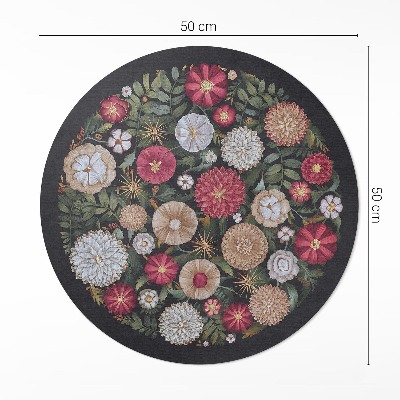 Vinyl floor rug Imitation embroidery wildflower meadow vintage