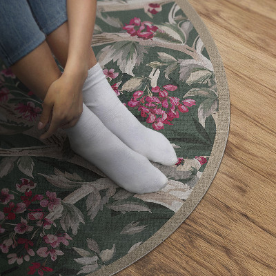 Vinyl rug Branches with leaves and flowers vintage