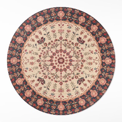 Pvc rug Mandala style Persian floral motif vintage