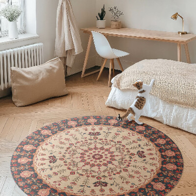 Pvc rug Mandala style Persian floral motif vintage