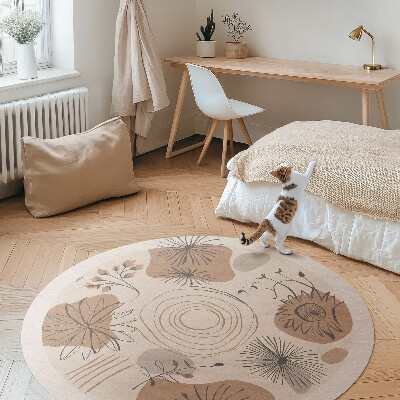 Vinyl floor rug Spots lines and plants abstract pattern boho