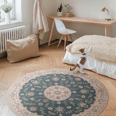Vinyl floor rug Ornament with flowers and leaves pattern vintage