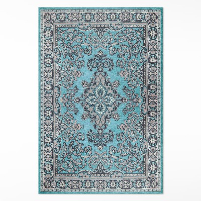 Pvc rug Blue decorative pattern floral motif