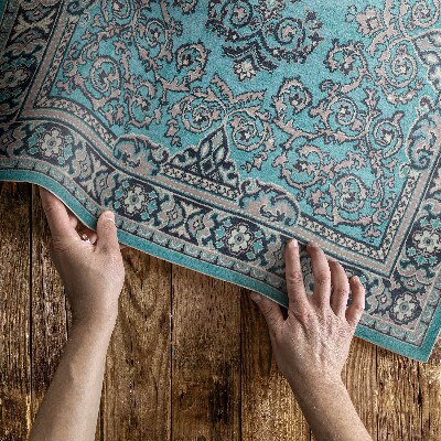 Pvc rug Blue decorative pattern floral motif