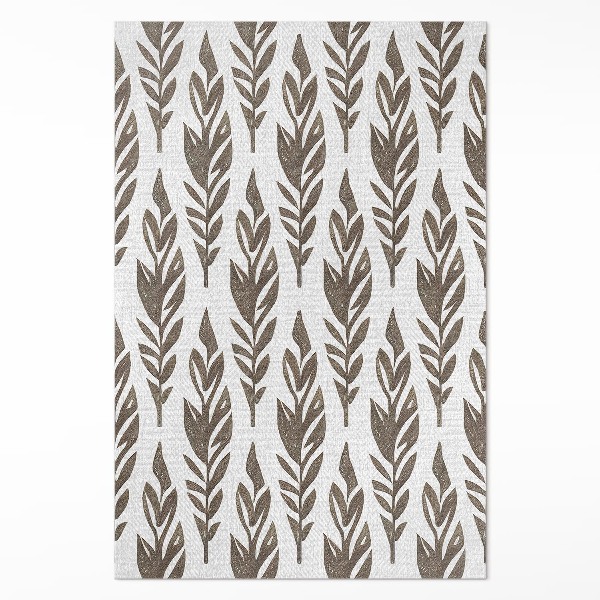Vinyl rug Painted leaves boho plant pattern vintage