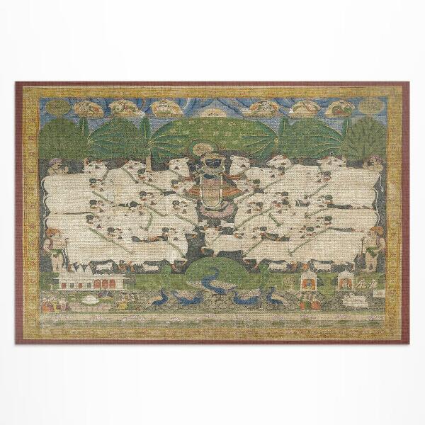 Vinyl carpet Krishna tapestry with cows