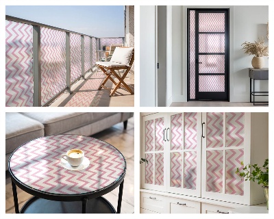 Frosted window film with stained glass pattern Pink zigzags