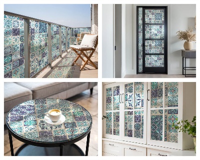 Coloured glass film for windows Floral tiles