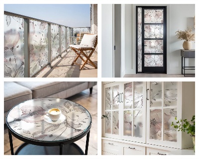 Coloured glass film for windows Rose leaves