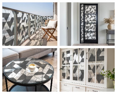 Frosted window film with stained glass pattern Geometric illusions