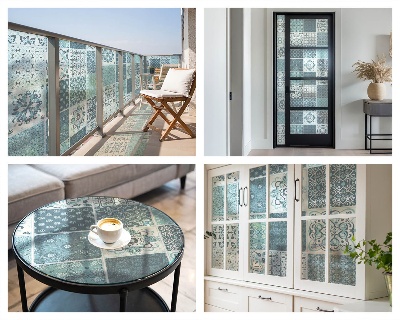 Frosted window film with stained glass pattern Boho tiles