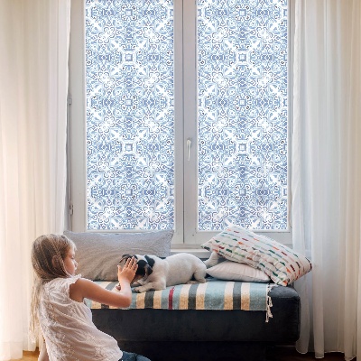 Patterned window film stained glass Blue tiles