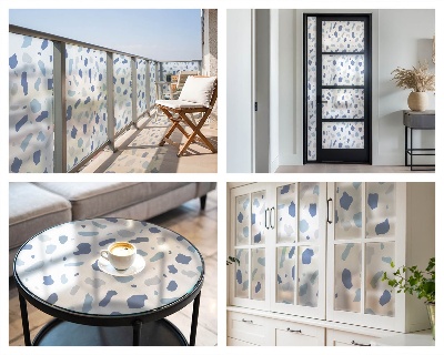 Privacy window film stained glass effect Blue patterns