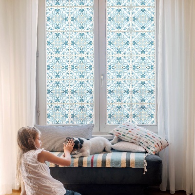 Frosted window film with stained glass pattern Floral tiles