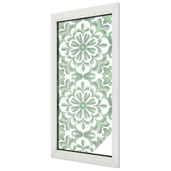 Frosted window film with stained glass pattern Green leaves