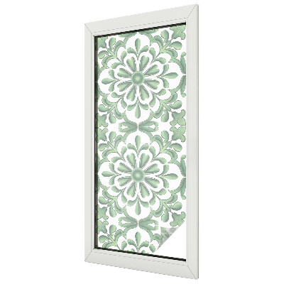 Frosted window film with stained glass pattern Green leaves
