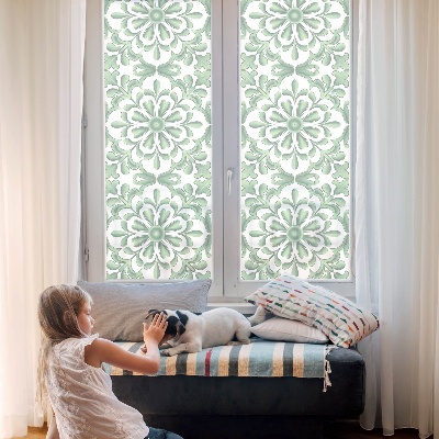 Frosted window film with stained glass pattern Green leaves