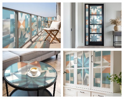 Frosted window film with stained glass pattern Blue stars