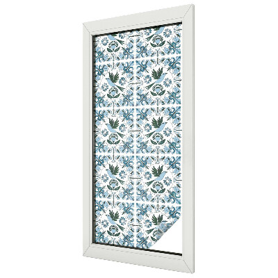 Frosted window film with stained glass pattern Blue flowers