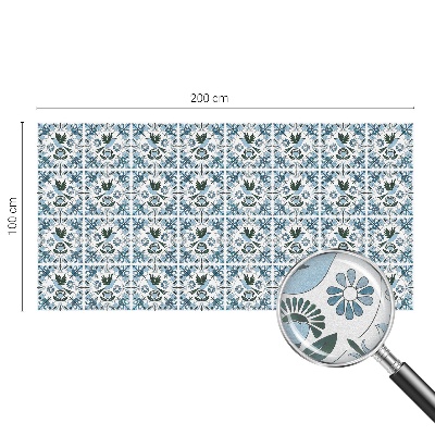 Frosted window film with stained glass pattern Blue flowers