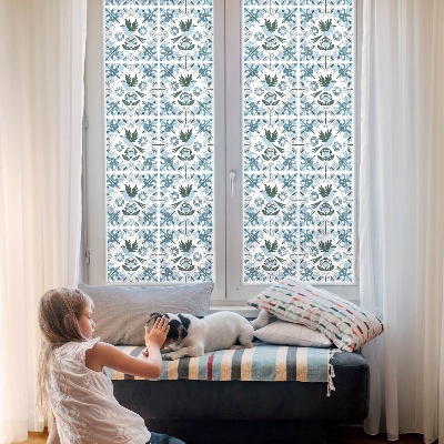 Frosted window film with stained glass pattern Blue flowers