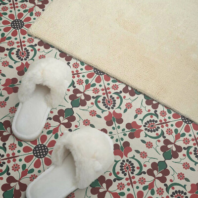 Self adhesive vinyl floor tiles Symmetrical floral motif in a delicate pattern